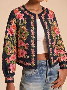 Travachic 女款時尚度假刺繡長袖復古夾克 - 黑色 - 查看 2