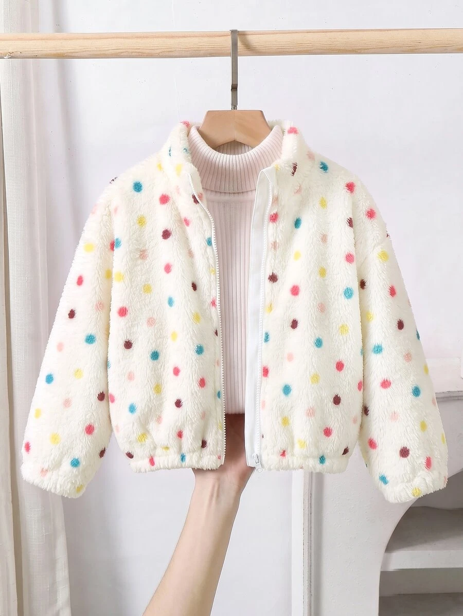 SHEIN 女童花卉圖案立領長袖保暖舒適上衣,粉色,適合聖誕節、秋冬穿著 - 白色 - 查看 1
