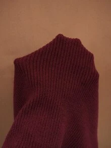 Trelyra Women's Solid Color Casual Daily Long Sleeve Sweater - Burgundy - View 6