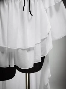 SHEIN ICON Gaun Ukuran Besar Warna Putih Hitam Kerah Persegi Depan Berkerut Pendek Belakang Panjang, Kostum Halloween Gaya Boho Gothic, Pesta Malam Gaya Kapten Istana Musim Gugur - Hitam dan Putih - View 9