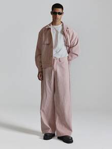 Washed Red Textured Gradient PU Trousers 5 Pocket With Brown Musero Leather Patch Co Ord Trousers Only Autum Winter Essentials - Pink - View 1