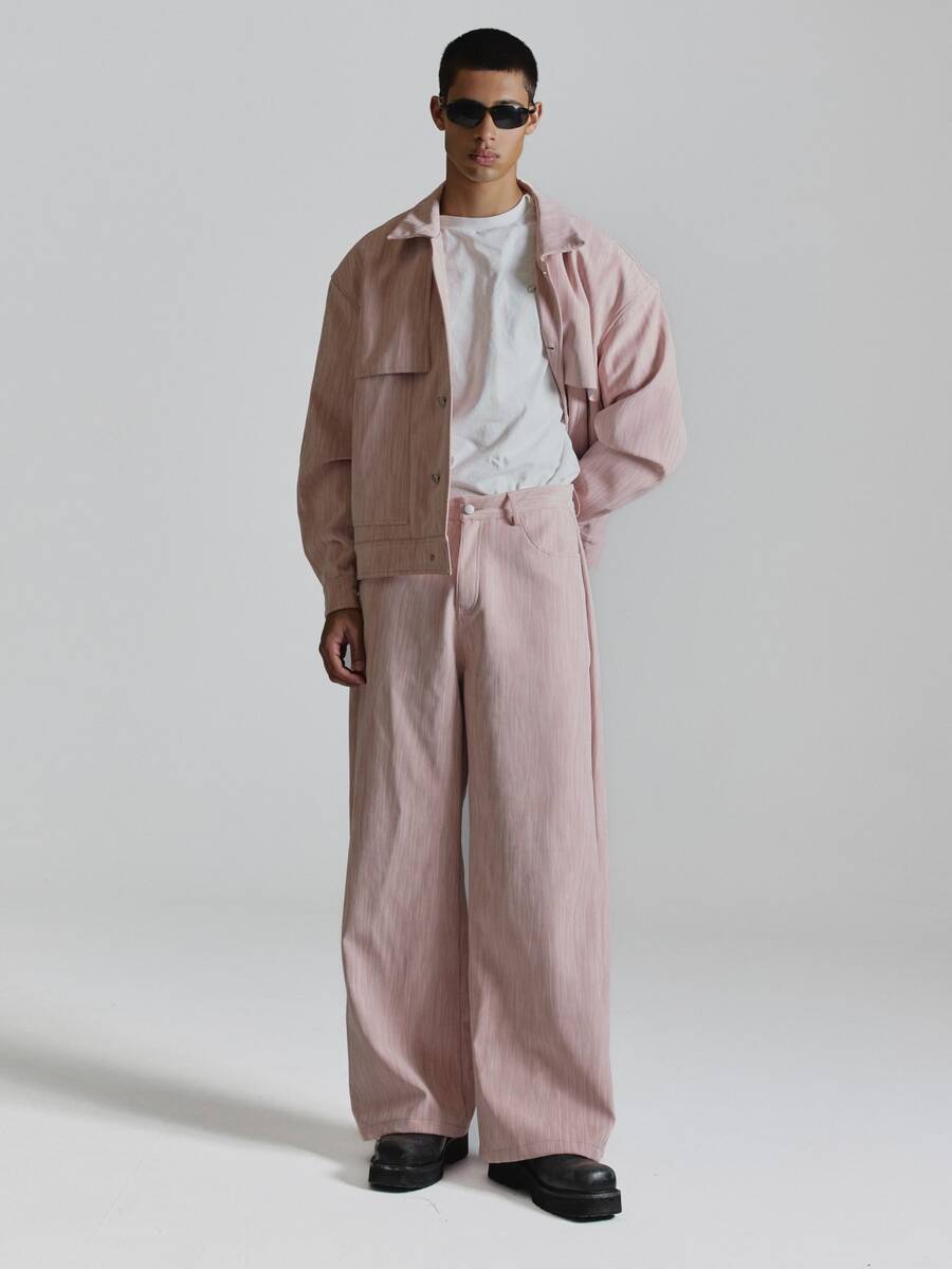 Washed Red Textured Gradient PU Trousers 5 Pocket With Brown Musero Leather Patch Co Ord Trousers Only Autum Winter Essentials - Pink - View 1