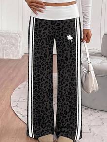Tween Girl Street Style Versatile Y2K Rider Leopard Print Straight Leg Loose Fit Long Pants - Multicolor - View 1
