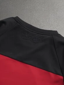 STYNVO 男士休閒刺繡撞色長袖極簡風T恤 - 紅色 - 查看 3