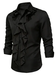 Calvornis Men's Business Casual Formal Dress Button-Down Shirt, Perfect Gift For Holidays - Black - View 4