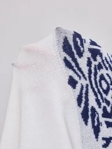 Lacomfia Plus Size Women's Geometric Pattern Long Sleeve Polar Fleece Knit Dress - Blue and White - View 7