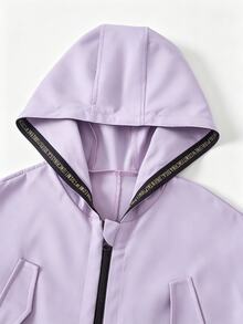 SHEIN (青少年女孩) 粉色收腰連帽字母裝飾運動休閒可調腰口袋夾克，秋季服飾，秋季，返校，學校，校服 - 紫色 - 查看 6