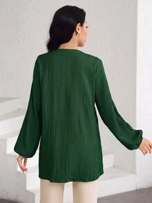 Graceveil Women's Elegant Embroidered Textured Button Vacation Shirt - Dark Green - View 6