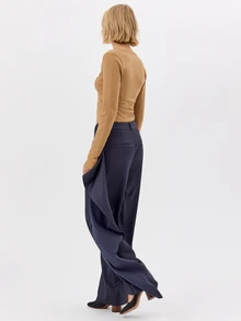 KÆRIA Hus Wide Leg Sash Detail Pant - Acetate Blend Twill - Midnight Navy - Elegant, Luxury, Formal, Modern - Grey - View 3