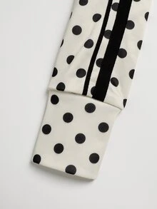 SHEIN 2件組女童大童套裝，連帽拉鍊短夾克配黑白波點飾邊、細肩帶背心上衣、寬腿長褲，80年代運動校園風 - 杏色 - 查看 4