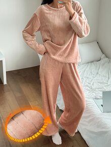 DAZY Winter Fuzzy Minimalist Solid Color Loose Fit Women's Pajama Set - Pink - View 6