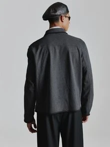 Musero Longer Length Oversized Drop Shoulder Thick Boucle Coat Matte Black Press Stud Fastening Autum Winter Essentials - Dark Grey - View 5