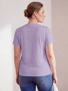 MOTF PREMIUM PLUS SUMMER DELICATE FLORAL EMBROIDERED T-SHIRT - Purple - View 4