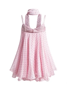 ROMWE Kawaii Sexy Romantic Chiffon Flowy Ribbon Ruffle Hem Cami Short Dress For Women - Pink - View 2