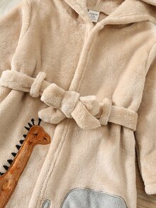 SHEIN Baby Boy Autumn/Winter Cute Embroidered Hooded Robe Loungewear - Apricot - View 5