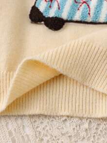 SHEIN Vintaside Kids Young Girl) Duck Embroidery Cute Minimalist Daily Knitted Pullover Sweater - Multicolor - View 6