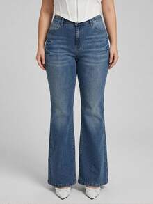 Dazy Plus Elastic Slim Fit Elegant Versatile Flattering Long Flare Jeans, Spring/Autumn New Style - Medium Wash - View 6