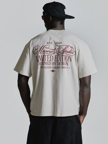 Oversized Drop Shoulder Graphic Tshirt "Musero Studios" Crew Neck Autum Winter Essentials - Apricot - View 1