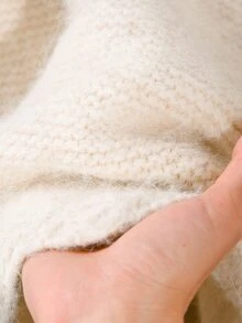 CosyJoli Slouchy Solid Color Chunky Knit Pullover Sweater With Ruffle Cuffs Loose Short Knit Top - Apricot - View 6