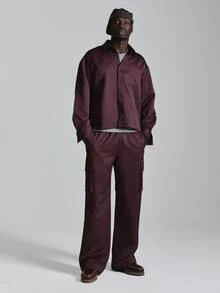 Musero Oversized Drop Shoulder Woven Collared Shirt With Chest Pockets Cropped Length Co Ord Shirt Only Autum Winter Essentials - Rust Brown - View 1