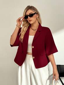 Auralis Plus Size Summer Casual Solid Color Blazer - Red - View 6