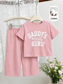 Baby Girls T-Shirt Set Casual Letter Print Suitable For All Seasons - White - View 4