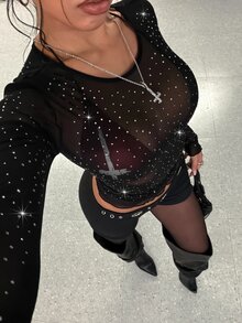 StreetHx Fashionable Women's Black Lace Top - Black - View 1