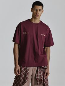 Musero Oversized Graphic Short Sleeve Tshirt Crewneck "Low Profile" Back Graphic Autum Winter Essentials - Purple - View 5