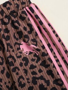 SHEIN 少女棕色豹紋印花立領拉鍊長袖外套與喇叭褲2件套 秋冬套裝 - 棕色 - 查看 12