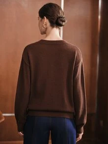 Anewsta Autumn/Winter Maillard Color Palette Multi-Color Dark Brown Sweater Women's Minimalist Slouchy Pullover Knit Top - Brown - View 7