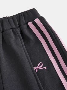 女童休閒百搭灰粉拼接運動衫套裝 2件組 加厚款 秋冬新款蝴蝶結印花 - 灰色 - 查看 4