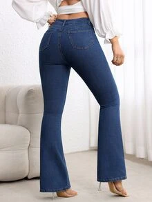 Flexra Tall Women's Sexy Casual Stretch Commute Date Versatile All-Match Flare Denim Jeans - Dark Wash - View 2
