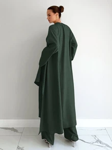 Siren Gaze Women's Solid Color Top, Pants And Robe Set - Dark Green - View 3