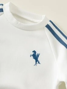 SHEIN 男女嬰兒/幼兒 2件組秋冬加厚抓絨時尚運動衫套裝，運動服，嬰兒冬季套裝，牛仔褲，丹寧，運動服 - 藍色 - 查看 4