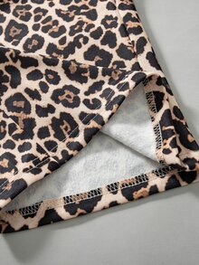 SHEIN Sparklyn 2件組 青少年女孩休閒大數字正面圖案連帽拉鍊短夾克 + 鬆緊腰寬腿豹紋長褲 - 彩色 - 查看 4