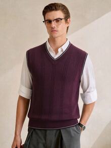 NEOSTRIT Men's Spring/Autumn Jacquard Knit Vest Sweater - Burgundy - View 4