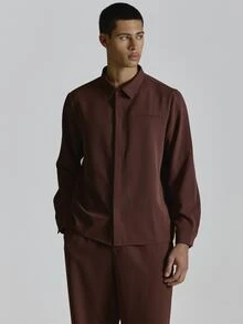 Musero Slim Fit Shirt Long Sleeve Hidden Placket Welt Pocket Detail Co Ord Shirt Only Autum Winter Essentials - Red - View 1