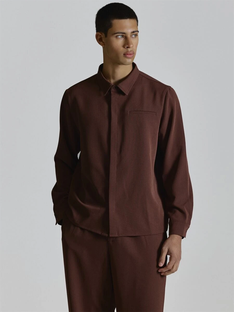 Musero Slim Fit Shirt Long Sleeve Hidden Placket Welt Pocket Detail Co Ord Shirt Only Autum Winter Essentials - Red - View 1