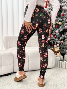 SHEIN Casual Maternity Leggings – Christmas Print – Autumn/Winter Style - Black - View 2