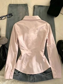 IslaSuriya 女款修身收腰單排扣長袖襯衫 - 淺粉色 - 查看 2