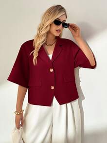 Auralis Plus Size Summer Casual Solid Color Blazer - Red - View 1