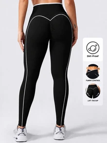 Easithlete Women's Colorblock Letter Print Casual Athletic Low Waist Daily Sports Tight Leggings Jogging Gym Black Winter - Black - View 2