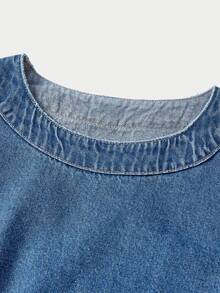Women's Round Neck Casual Daily Denim Jacket - Blue - View 6