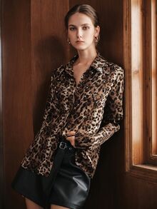 Anewsta Autumn/Winter New Fashion Leopard Print Minimalist Versatile Collared Long Sleeve Shirt - Mocha Brown - View 3