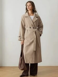 Dazy-Less Women's Solid Color Dropped Shoulder Long Sleeve Single-Breasted Casual Overcoat Fall - Apricot - View 4