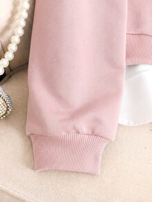 SHEIN 青少年女孩襯衫領刺繡小馬圖案秋冬衛衣 2合1拼接款 - 粉色 - 查看 4