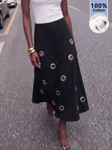 Maija Women's Fashion Commuter Metal Eyelet Decor Skirt - Black - View 1