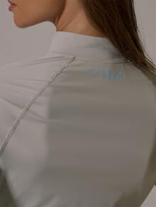 Musera Sport ملابس علوية رياضية ضيقة بياقة عالية وسحاب ربع أمامي مع لوحة متباينة وأكمام طويلة، طقم متناسق للخريف والشتاء، مناسبة للجيم والنشاط البدني والبيلاتس والحركة - رمادي فاتح - مشاهدة 6