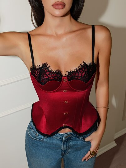 SHEIN Glamour Women's Contrast Lace Sexy Camisole Tank Top