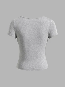 SHEIN EZwear 女款休閒舒適缺口領抓皺短袖T恤 黑色、白色、灰色 3件組 - 黑與白 - 查看 12